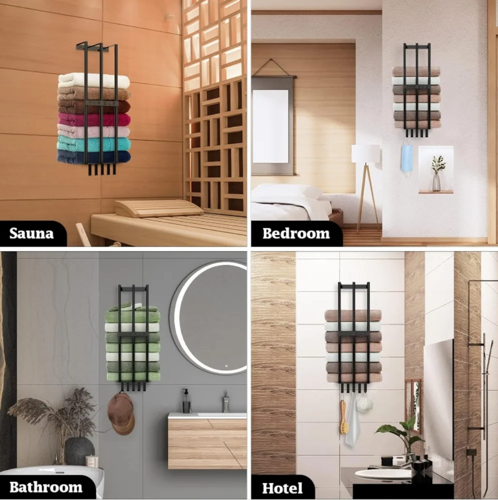 🛍️🆕 BEAUTIFUL WALL MOUNTED TOWEL RACK IN BLACK IRON, 8